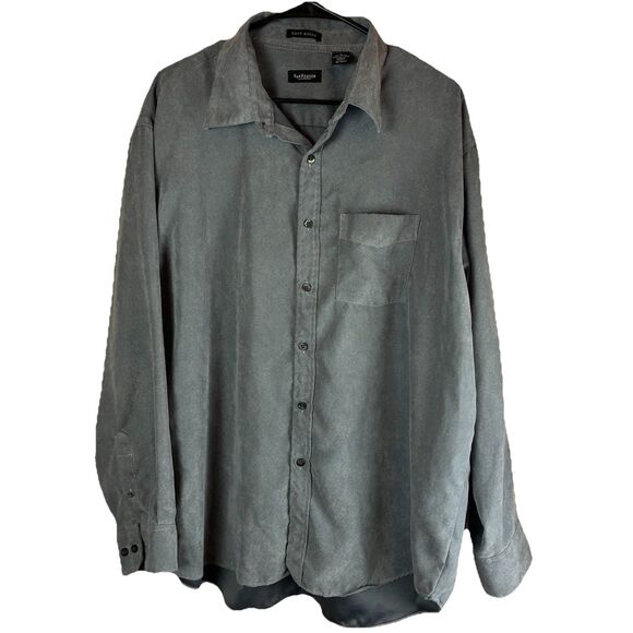 Van Heusen Gray Soft Suede Shirt Men XL 17-17.5 Polyester Long Sleeve Button Up - Picture 1 of 5